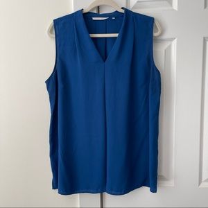 V neck royal blue sleeveless blouse, 1x